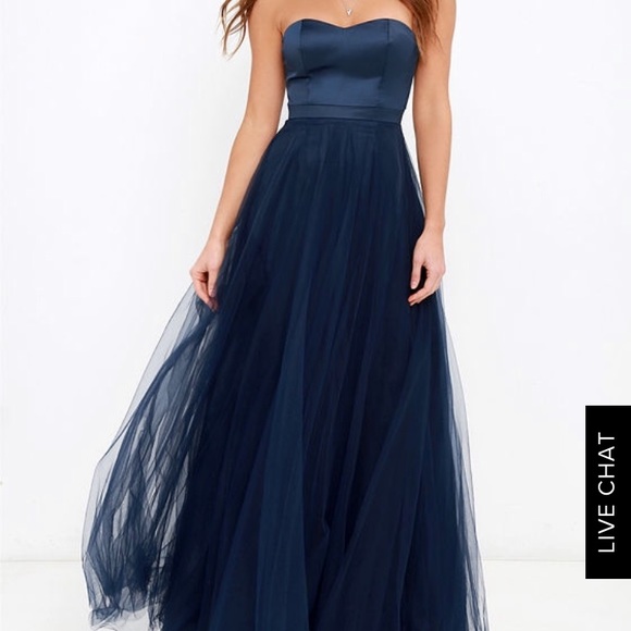 navy blue strapless maxi dress